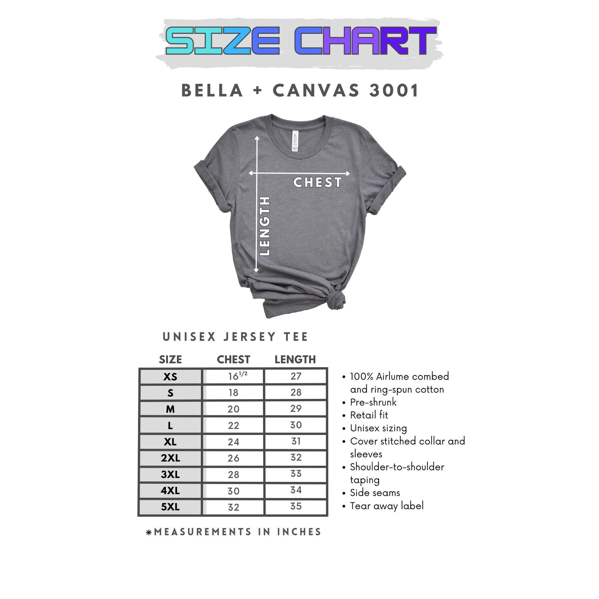 the size chart for a t - shirt