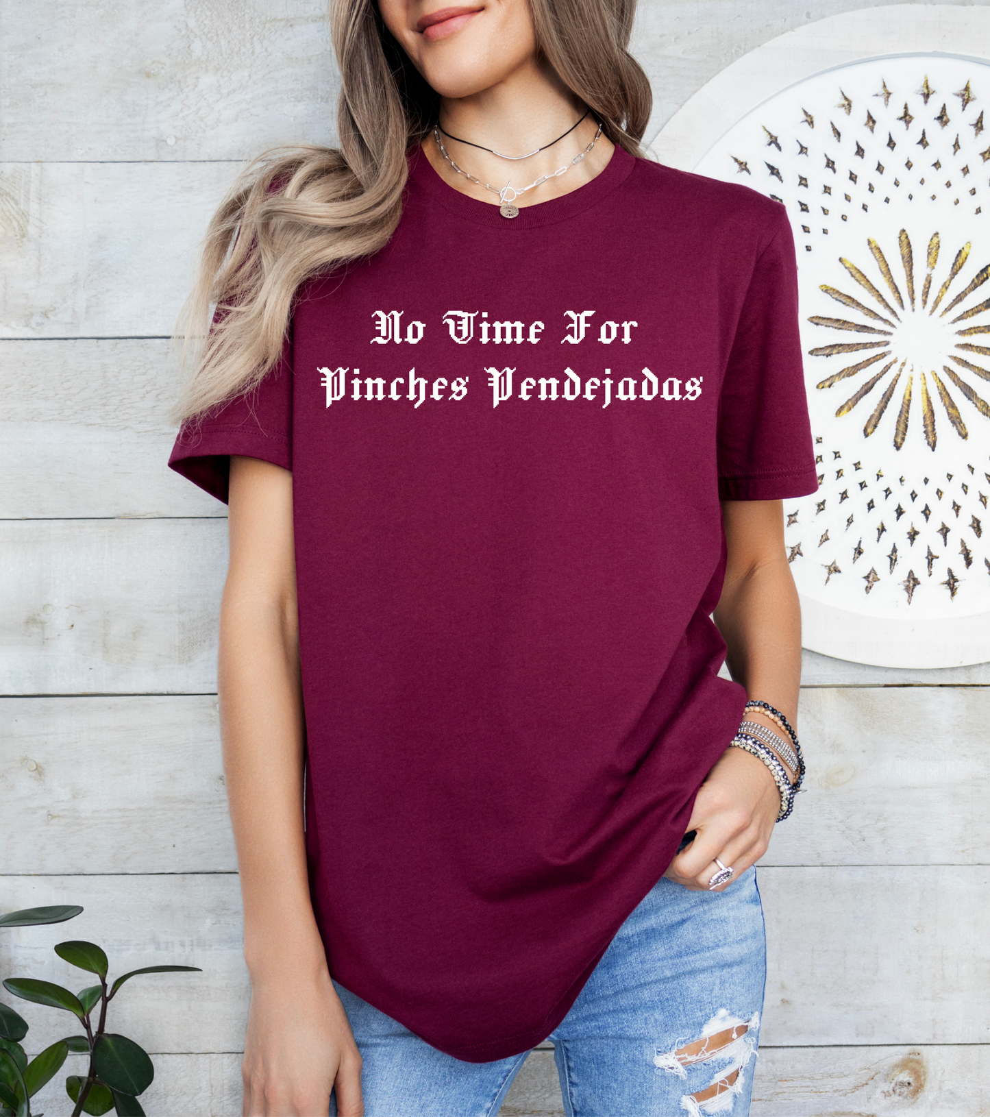 a woman wearing a t - shirt that says no time for unicorns y '